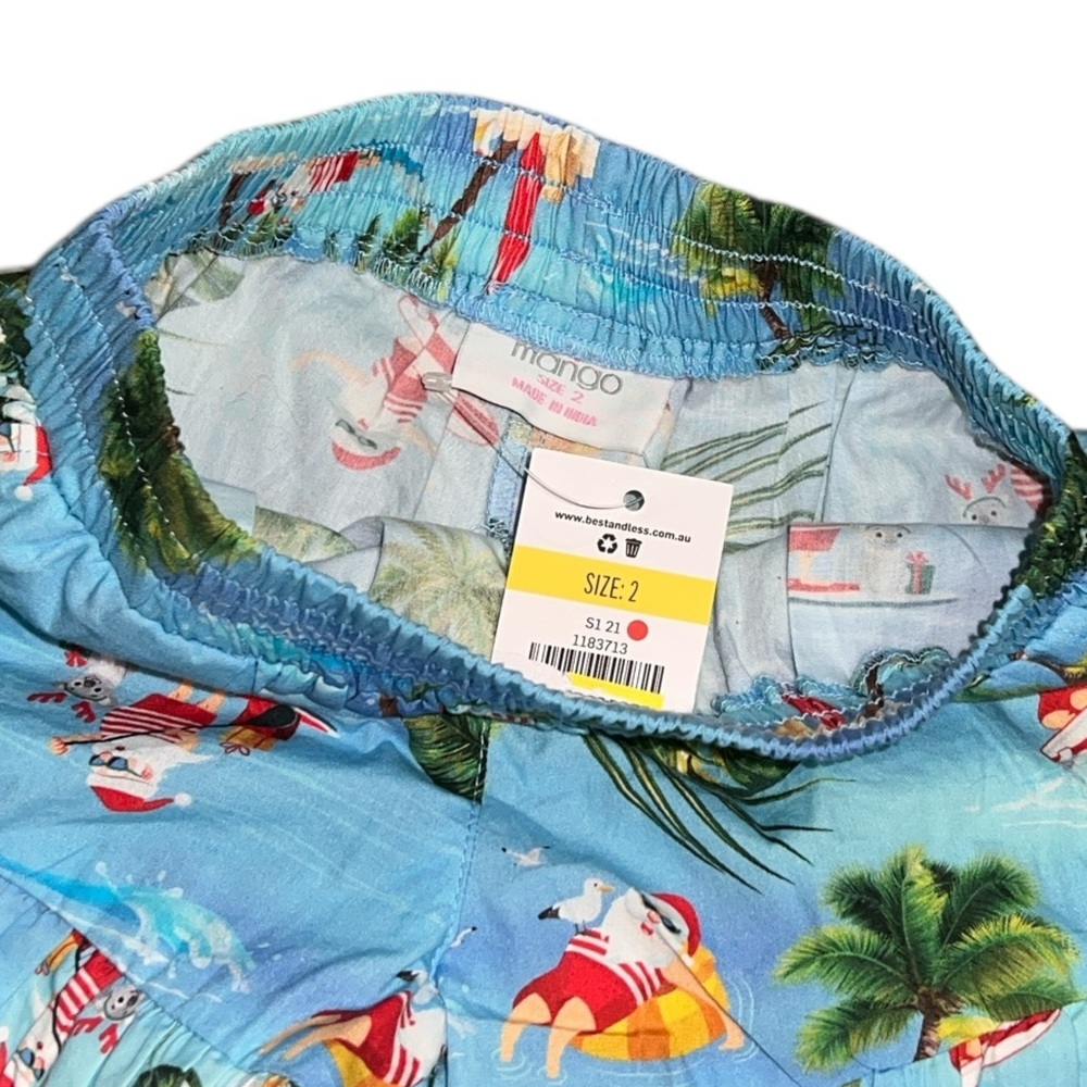 Mango Girls 2T Christmas Tropical Surfing Santa Blue Ruffle Shorts with Pockets - Picture 3 of 3
